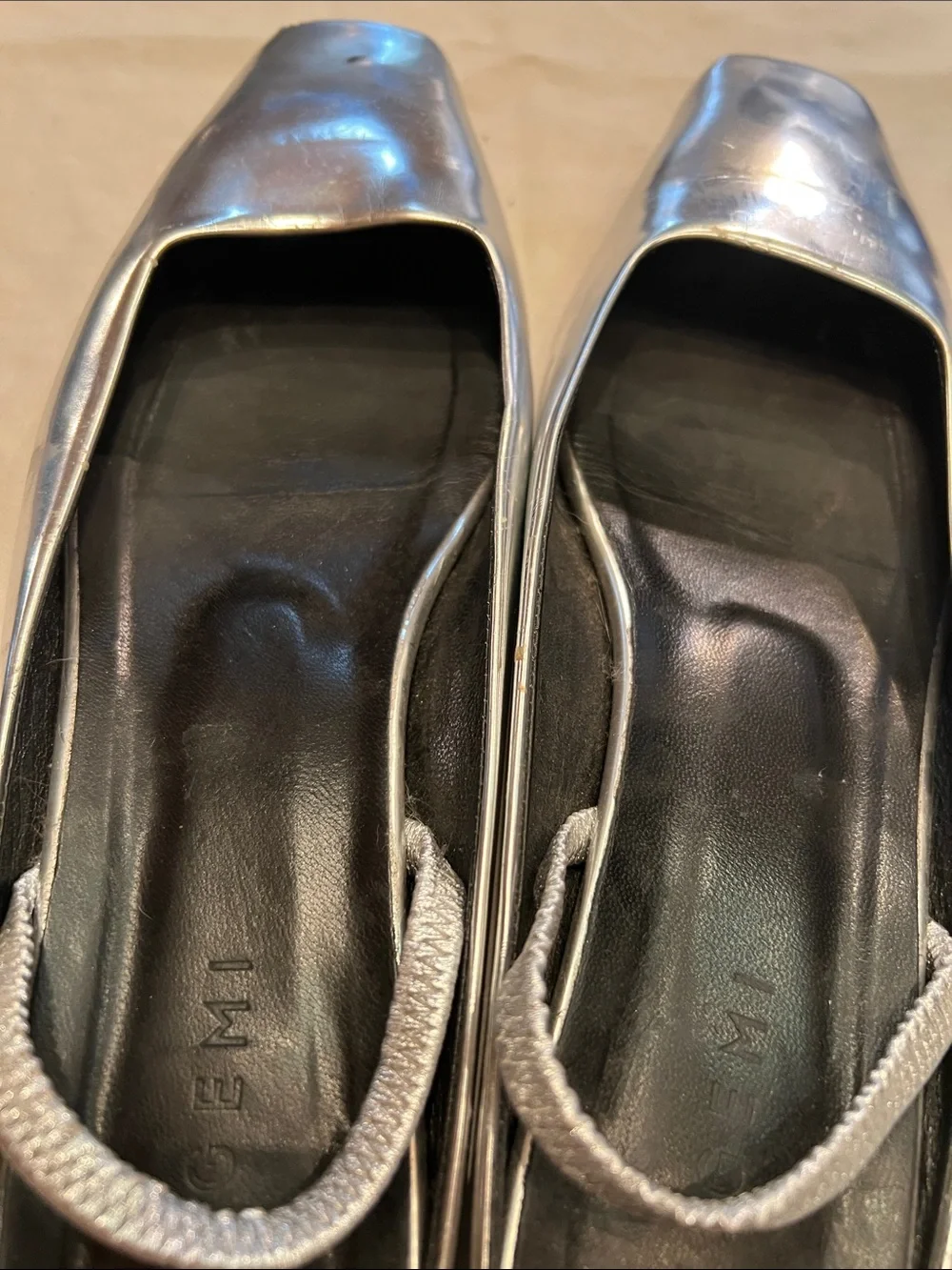 Metallic Silver Square-Toe Slingback Flats for Women